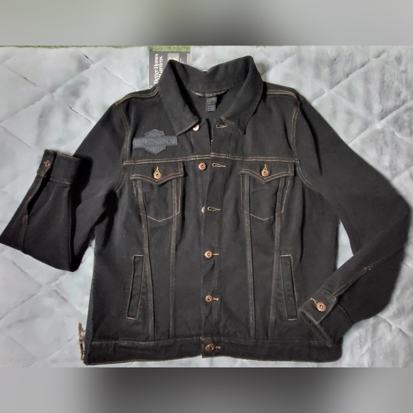 Harley Davidson Women's Black Denim Jacket Size X-Large - Picture 9 of 12